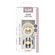 Bibs - set 2 suzete colour studio collection stripe latex, tetina rotunda, 0 luni+-ivory/steel blue bbb11015105