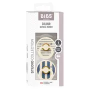 Bibs - set 2 suzete colour studio collection stripe latex, tetina rotunda, 0 luni+-ivory/steel blue bbb11015105