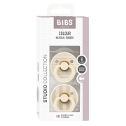 Bibs - set 2 suzete colour studio collection stripe latex, tetina rotunda, 0 luni+-ivory/vanilla bbb11015104
