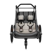Carucior si remorca de bicicleta, Lionelo, Cama, Multifunctional, Pentru 1 sau 2 copii, Cu sistem de absorbtie a socurilor SIQ, Geamuri cu protectie solara, Gri BYNLO-CAMA_GREY_STONE