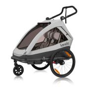 Carucior si remorca de bicicleta, Lionelo, Cama, Multifunctional, Pentru 1 sau 2 copii, Cu sistem de absorbtie a socurilor SIQ, Geamuri cu protectie solara, Gri BYNLO-CAMA_GREY_STONE