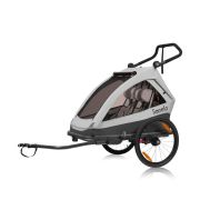 Carucior si remorca de bicicleta, Lionelo, Cama, Multifunctional, Pentru 1 sau 2 copii, Cu sistem de absorbtie a socurilor SIQ, Geamuri cu protectie solara, Gri BYNLO-CAMA_GREY_STONE