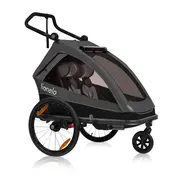 Carucior si remorca de bicicleta, Lionelo, Cama, Multifunctional, Pentru 1 sau 2 copii, Cu sistem de absorbtie a socurilor SIQ, Geamuri cu protectie solara, Negru BYNLO-CAMA_GREY_GRAPHITE