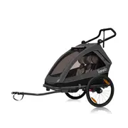 Carucior si remorca de bicicleta, Lionelo, Cama, Multifunctional, Pentru 1 sau 2 copii, Cu sistem de absorbtie a socurilor SIQ, Geamuri cu protectie solara, Negru BYNLO-CAMA_GREY_GRAPHITE