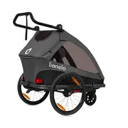 Carucior si remorca de bicicleta, Lionelo, Cama, Multifunctional, Pentru 1 sau 2 copii, Cu sistem de absorbtie a socurilor SIQ, Geamuri cu protectie solara, Negru BYNLO-CAMA_GREY_GRAPHITE