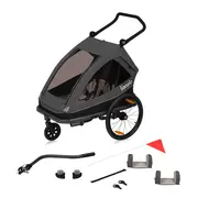 Carucior si remorca de bicicleta, Lionelo, Cama, Multifunctional, Pentru 1 sau 2 copii, Cu sistem de absorbtie a socurilor SIQ, Geamuri cu protectie solara, Negru BYNLO-CAMA_GREY_GRAPHITE