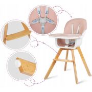 Scaun de masa 3 in 1, cu picioare din lemn, 63 x 58 x 90 cm, ricokids lilo 700203 - roz edeedi700203