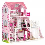 Casuta de papusi din lemn xxl cu lift si tobogan ecotoys tl49059 edeeditl49059