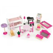 Casuta de papusi din lemn xxl cu lift si tobogan ecotoys tl49059 edeeditl49059