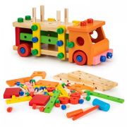 Masinuta cu blocuri din lemn, 58 elemente ecotoys mb197 edeedimb197