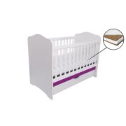 Patut vessanti como cu sertar - alb cu violet + saltea cocos 10 cm edep10dcs_d137