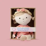 Papusa, Petite&Mars, Sophie 14 x 34 cm, 0 luni+, Ambalaj cu mini puzzle din carton, 35 cm, Roz BYN620520