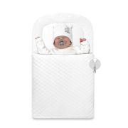 Paturica de infasat, Qmini, Pentru botez si nu numai, Cu fermoar, 72x45 cm, Din catifea matlasata, White BYN6426972024938