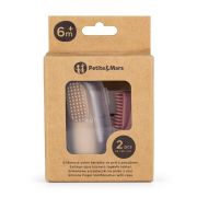 Set 2 periute de dinti pentru deget, Petite&Mars, Cu peri moi, Silicon, Include cutie depozitare, 0 luni+, Roz/Bej BYN720814