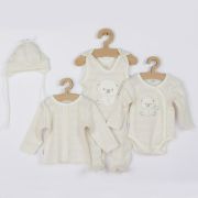 Set 4 piese, New Baby, Include bluza, body cu maneca lunga, salopeta fara maneci, caciulita, Marime 56, Din bumbac 100%, Sweet Bear Beige BYN41168