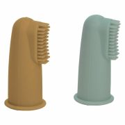Set 2 periute de dinti pentru deget, FreeON, Cu peri moi, Silicon, Curata bland, 0 luni+, Green/Ochre BYN49478