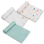 Set 3 museline, Lionelo, Dot, Multifunctionale, Din bambus, Ideale pentru infasat, Cu proprietati antibacteriene, antifungice si antialergice, Lavabile la masina de spalat, 70x70 cm, Multicolor BYNLO-BAMBOO_SET_DOT