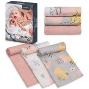 Set 3 museline, Lionelo, Leaf, Multifunctionale, Din bambus, Ideale pentru infasat, Cu proprietati antibacteriene, antifungice si antialergice, Lavabile la masina de spalat, 70x70 cm, Multicolor BYNLO-BAMBOO_SET_LEAF