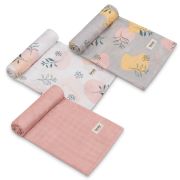 Set 3 museline, Lionelo, Leaf, Multifunctionale, Din bambus, Ideale pentru infasat, Cu proprietati antibacteriene, antifungice si antialergice, Lavabile la masina de spalat, 70x70 cm, Multicolor BYNLO-BAMBOO_SET_LEAF