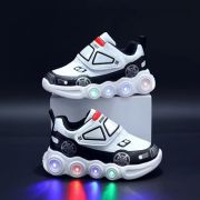 Adidasi albi cu negru cu luminite - car mbc-29-3-c