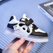 Adidasi albi cu negru cu luminite - panda mda-223-1-c
