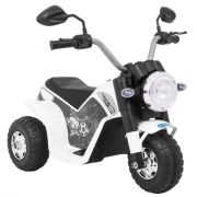 Motocicleta electrica minibike, roti din plastic, scaun tapitat, 71x53x57 cm, putere 6v - alb edeedipa.jc916.bia