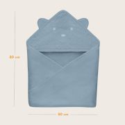 Prosop de baie, Lionelo, Cu gluga, Din muselina, 100% bumbac, 80x80 cm, Absorbtie eficienta, Albastru BYNLO-MUSLIN_HOODED_TOWEL_GREY_SKY