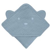 Prosop de baie, Lionelo, Cu gluga, Din muselina, 100% bumbac, 80x80 cm, Absorbtie eficienta, Albastru BYNLO-MUSLIN_HOODED_TOWEL_GREY_SKY