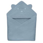 Prosop de baie, Lionelo, Cu gluga, Din muselina, 100% bumbac, 80x80 cm, Absorbtie eficienta, Albastru BYNLO-MUSLIN_HOODED_TOWEL_GREY_SKY