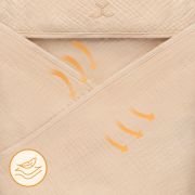 Prosop de baie, Lionelo, Cu gluga, Din muselina, 100% bumbac, 80x80 cm, Absorbtie eficienta, Bej deschis BYNLO-MUSLIN_HOODED_TOWEL_BEIGE_SAND