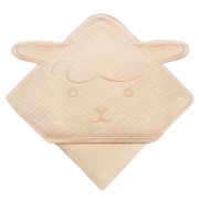 Prosop de baie, Lionelo, Cu gluga, Din muselina, 100% bumbac, 80x80 cm, Absorbtie eficienta, Bej deschis BYNLO-MUSLIN_HOODED_TOWEL_BEIGE_SAND