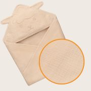 Prosop de baie, Lionelo, Cu gluga, Din muselina, 100% bumbac, 80x80 cm, Absorbtie eficienta, Bej deschis BYNLO-MUSLIN_HOODED_TOWEL_BEIGE_SAND
