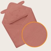 Prosop de baie, Lionelo, Cu gluga, Din muselina, 100% bumbac, 80x80 cm, Absorbtie eficienta, Rosu BYNLO-MUSLIN_HOODED_TOWEL_RED_CORAL