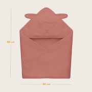 Prosop de baie, Lionelo, Cu gluga, Din muselina, 100% bumbac, 80x80 cm, Absorbtie eficienta, Rosu BYNLO-MUSLIN_HOODED_TOWEL_RED_CORAL