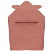 Prosop de baie, Lionelo, Cu gluga, Din muselina, 100% bumbac, 80x80 cm, Absorbtie eficienta, Rosu BYNLO-MUSLIN_HOODED_TOWEL_RED_CORAL