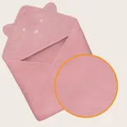 Prosop de baie, Lionelo, Cu gluga, Din muselina, 100% bumbac, 80x80 cm, Absorbtie eficienta, Roz BYNLO-MUSLIN_HOODED_TOWEL_PINK_BABY