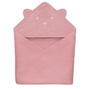 Prosop de baie, Lionelo, Cu gluga, Din muselina, 100% bumbac, 80x80 cm, Absorbtie eficienta, Roz BYNLO-MUSLIN_HOODED_TOWEL_PINK_BABY