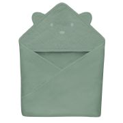 Prosop de baie, Lionelo, Cu gluga, Din muselina, 100% bumbac, 80x80 cm, Absorbtie eficienta, Verde BYNLO-MUSLIN_HOODED_TOWEL_GREEN_FOREST