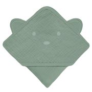 Prosop de baie, Lionelo, Cu gluga, Din muselina, 100% bumbac, 80x80 cm, Absorbtie eficienta, Verde BYNLO-MUSLIN_HOODED_TOWEL_GREEN_FOREST