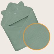 Prosop de baie, Lionelo, Cu gluga, Din muselina, 100% bumbac, 80x80 cm, Absorbtie eficienta, Verde BYNLO-MUSLIN_HOODED_TOWEL_GREEN_FOREST