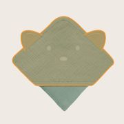Prosop de baie, Lionelo, Cu gluga, Din muselina, 100% bumbac, 80x80 cm, Absorbtie eficienta, Verde BYNLO-MUSLIN_HOODED_TOWEL_GREEN_FOREST