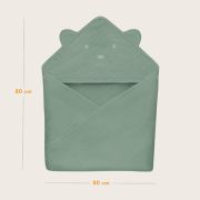 Prosop de baie, Lionelo, Cu gluga, Din muselina, 100% bumbac, 80x80 cm, Absorbtie eficienta, Verde BYNLO-MUSLIN_HOODED_TOWEL_GREEN_FOREST