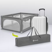 Tarc de joaca copii, Lionelo, Willow, 127 x 187 cm, Pliere compacta, Include geanta de transport, Din plasa, Cu doua intrari laterale si fermoar, Cu ventuze pentru stabilitate, Conform cu EN 12227:2010, Bej BYNLO-WILLOW_BEIGE_SAND