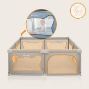 Tarc de joaca copii, Lionelo, Willow XL,180 x 200 cm, Pliere compacta, Include geanta de transport, Din plasa, Cu doua intrari laterale si fermoar, Cu ventuze pentru stabilitate, Conform cu EN 12227:2010, Bej BYNLO-WILLOW_XL_BEIGE_SAND