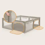 Tarc de joaca copii, Lionelo, Willow XL,180 x 200 cm, Pliere compacta, Include geanta de transport, Din plasa, Cu doua intrari laterale si fermoar, Cu ventuze pentru stabilitate, Conform cu EN 12227:2010, Bej BYNLO-WILLOW_XL_BEIGE_SAND