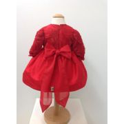 Rochita de matase cu broderie de bebeluse pentru botez Little red dress - SNB22