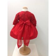 Rochita de matase cu broderie de bebeluse pentru botez Little red dress - SNB22
