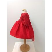 Rochita de matase cu broderie de bebeluse pentru botez Little red dress - SNB22