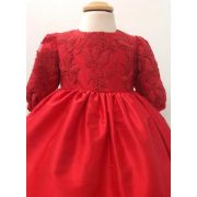 Rochita de matase cu broderie de bebeluse pentru botez Little red dress - SNB22