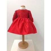 Rochita de matase cu broderie de bebeluse pentru botez Little red dress - SNB22